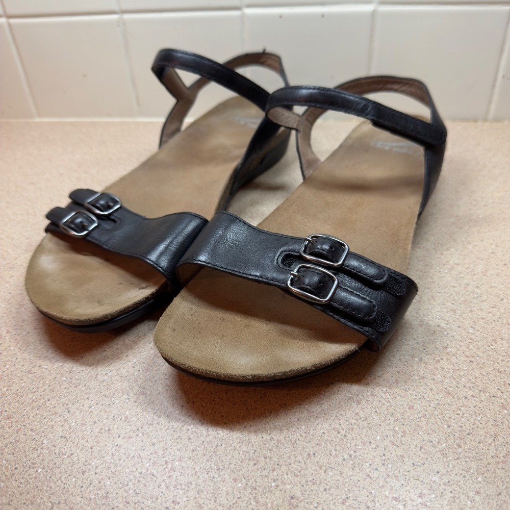 Dansko Rebekah Black Waxy Burnished Leather Wedge Sandals EU 41‎ US 10 EUC